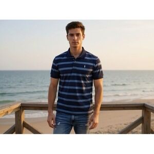 Ralph‎ Lauren Polo Shirt Men's XL Blue Stripe Short Sleeve Preppy Classic